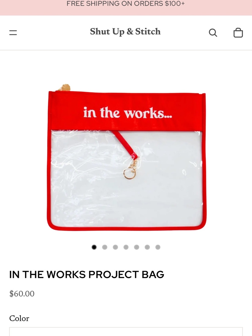 Shut Up & Stitch “In The Works” Needlepoint Project Bag – Cherry Red